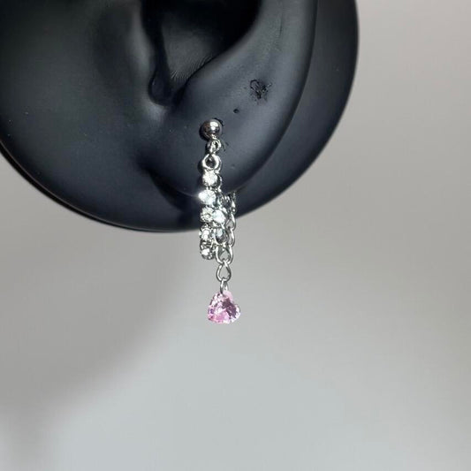 Pink Crystal Chain Heart Drop Earrings