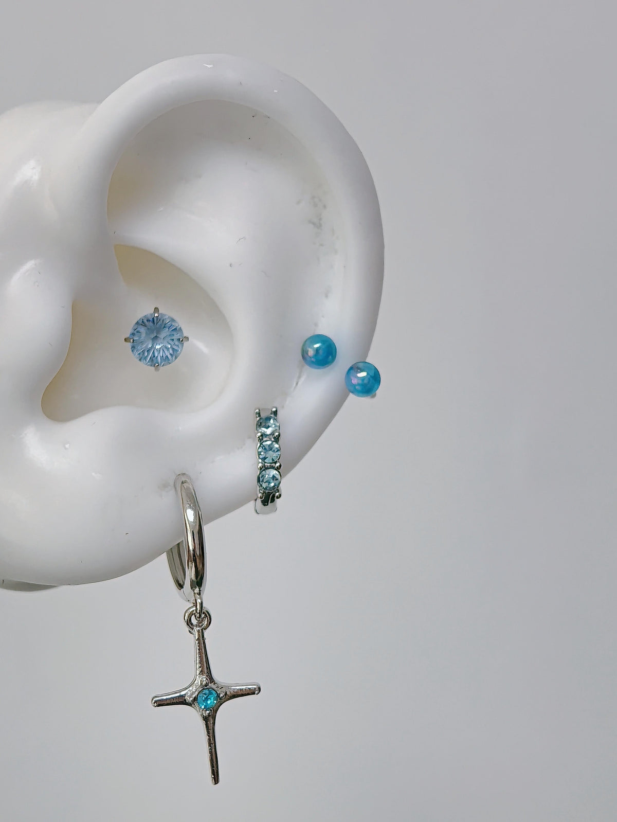 Sky Blue Turquoise Bead & Cross Ear Set
