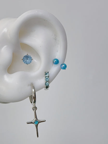 Sky Blue Turquoise Bead & Cross Ear Set