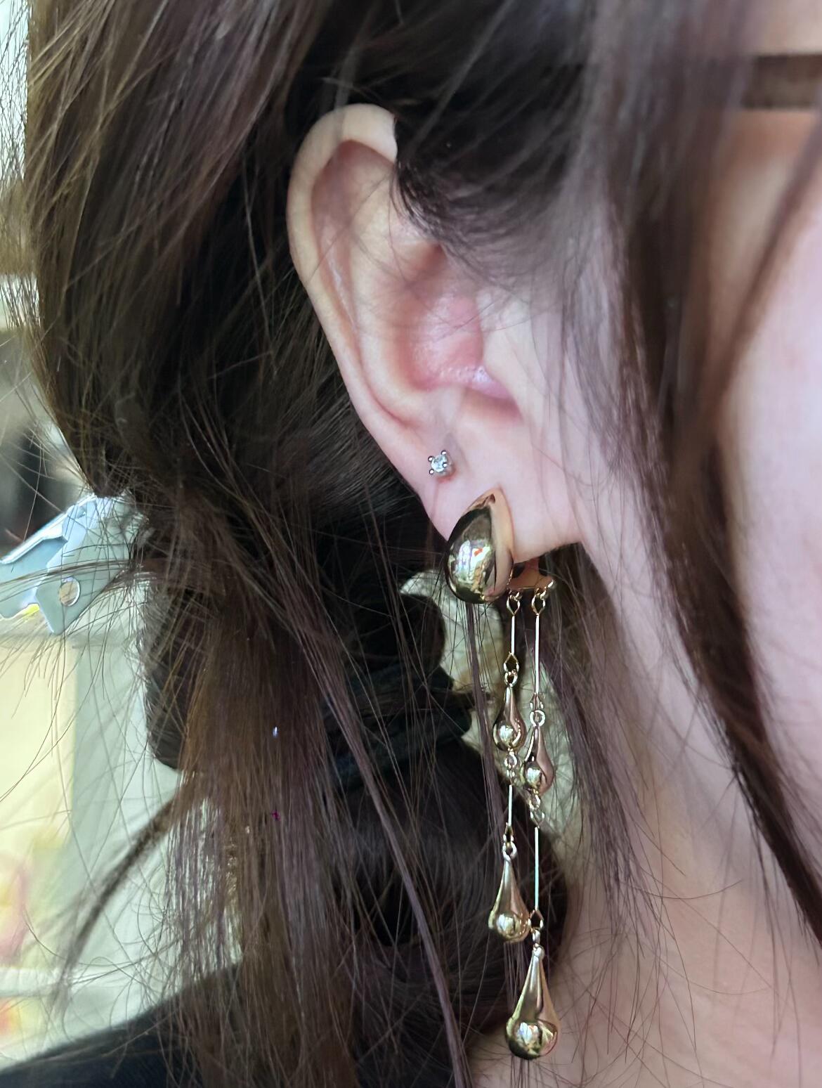 Golden Teardrop Dangle Earring Stack