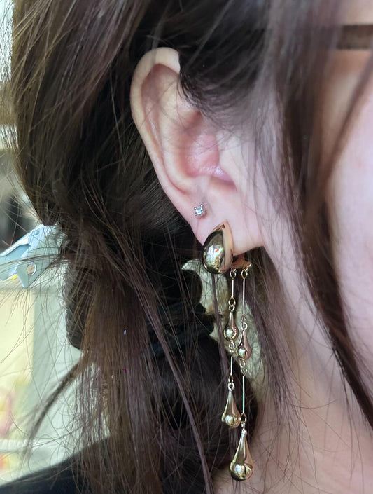 Golden Teardrop Dangle Earring Stack