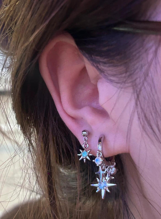 Silver Celestial Starburst Earring Stack