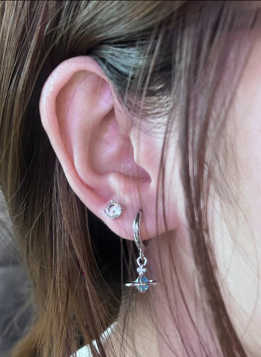 Silver and Blue Crystal Planet Earring Stack
