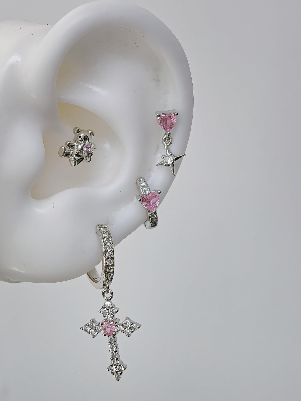 Teddy Bear & Pink Crystal Ear Set