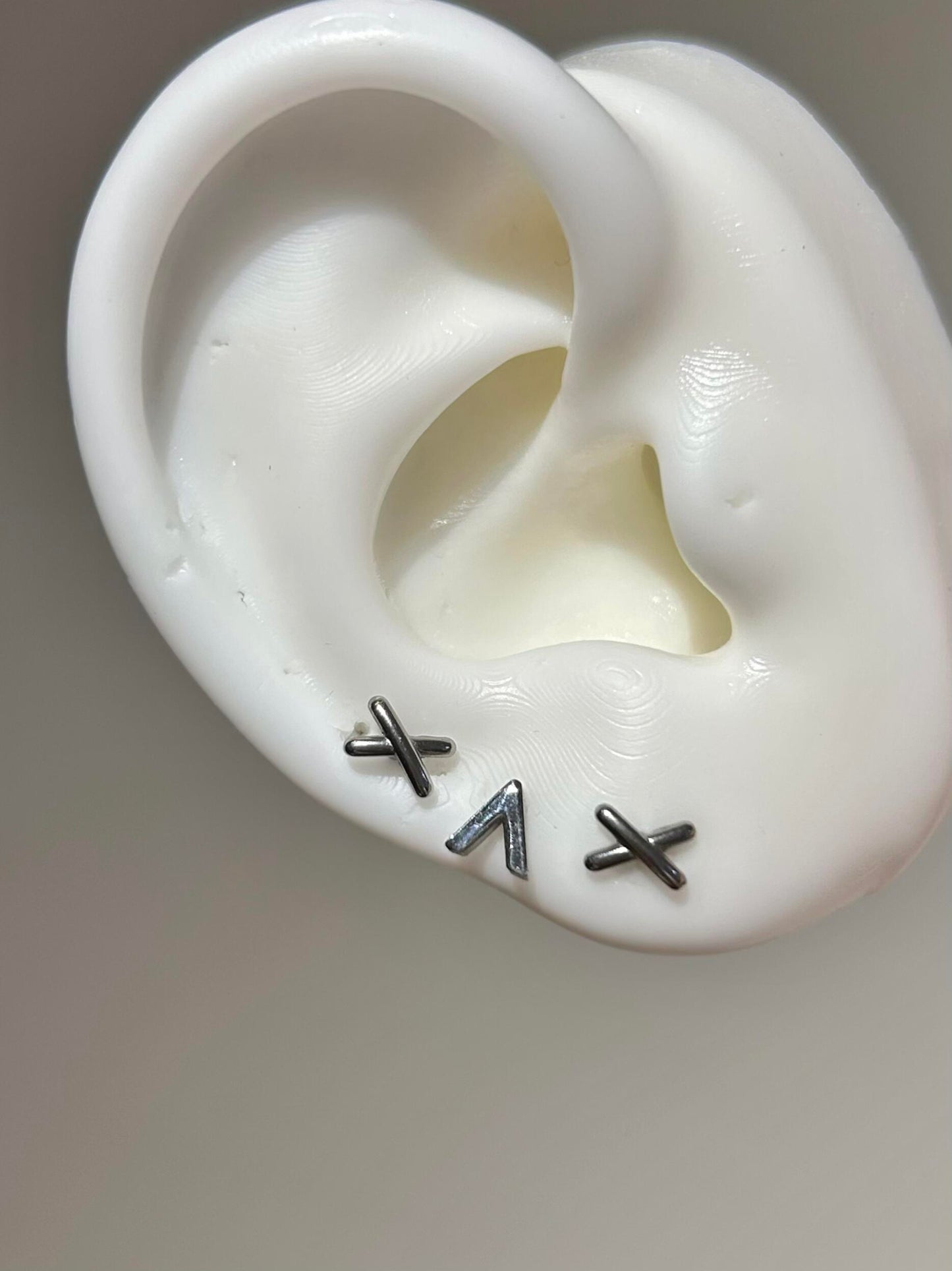 Silver X and Zigzag Triple Lobe Earring Stack