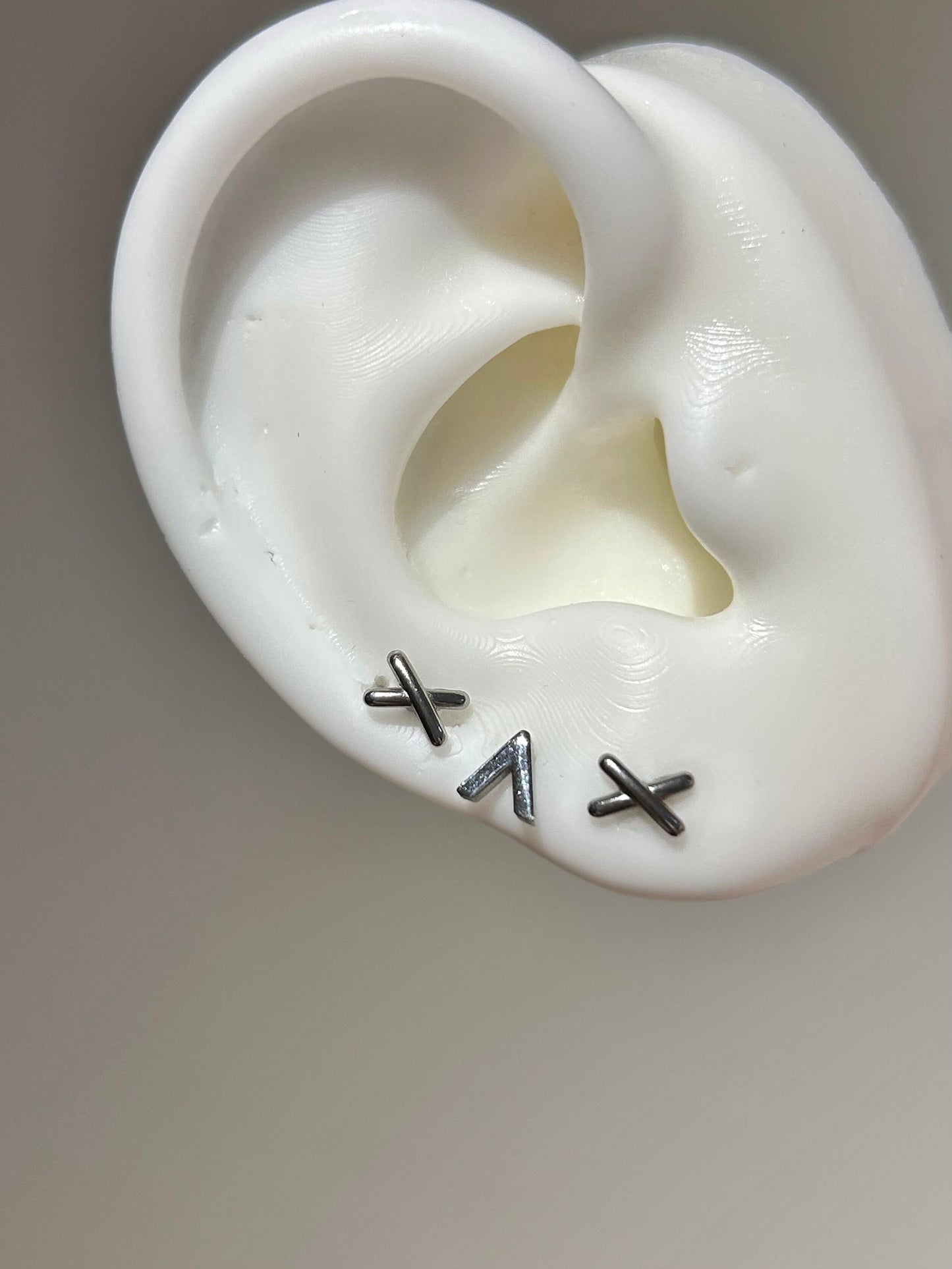 Silver X and Zigzag Triple Lobe Earring Stack