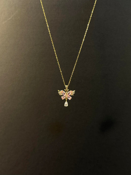 Crystal Butterfly Teardrop Gold  Necklace
