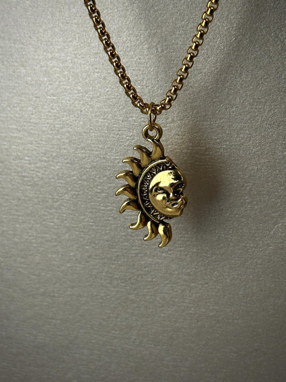 Detailed Sun and Moon Matching Necklace