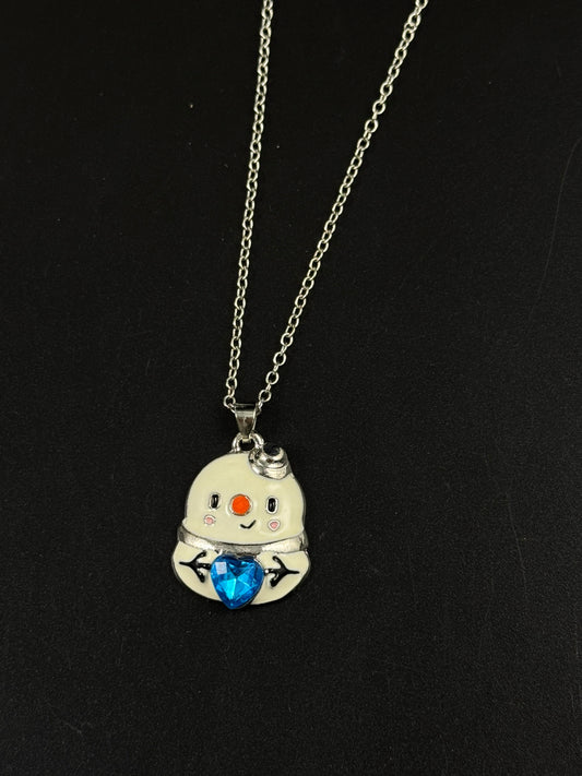 Silver Snowman Blue Heart Necklace