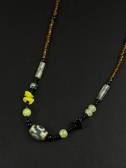 Beaded Green Dzi Agate Necklace