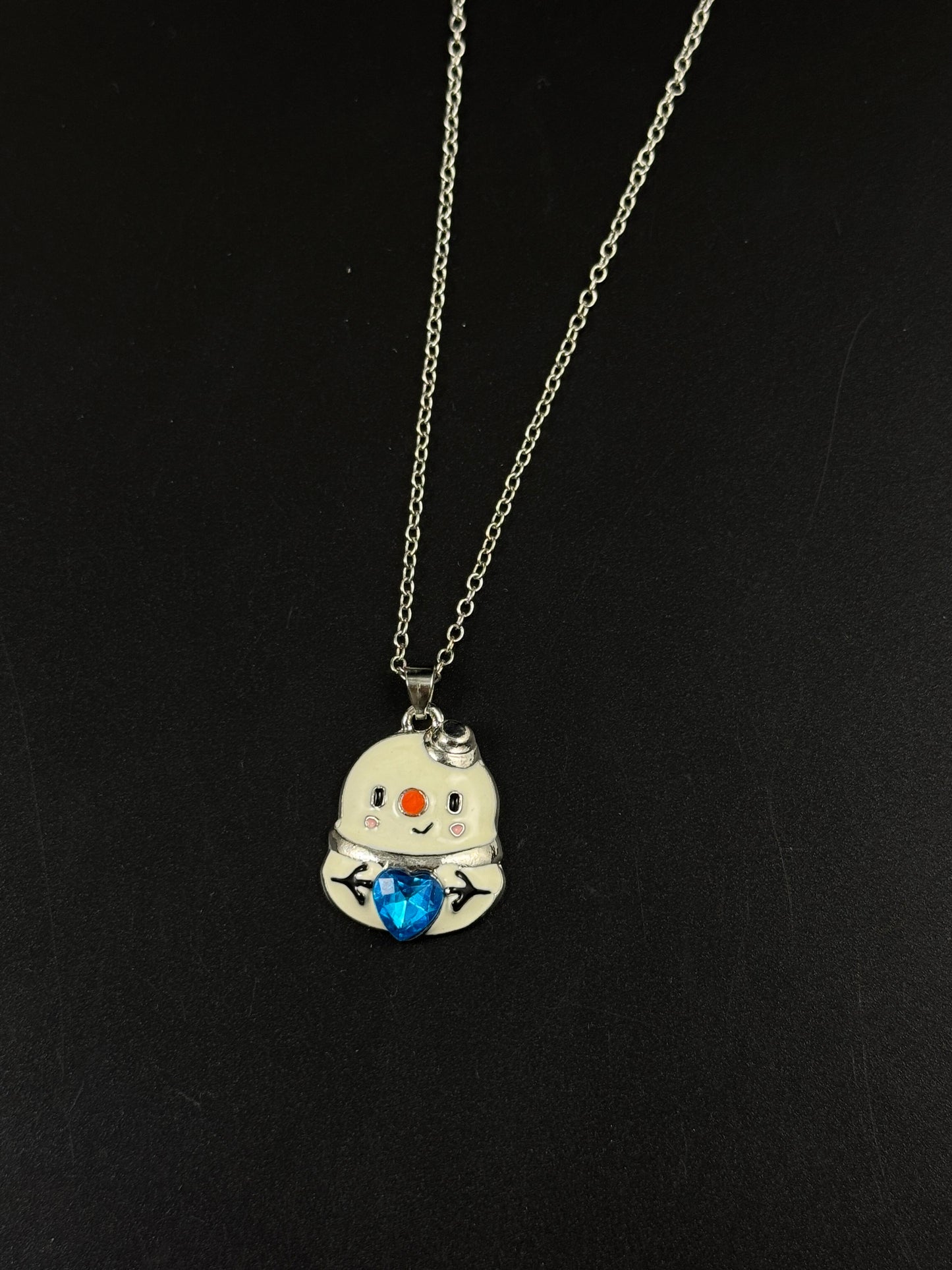 Silver Snowman Blue Heart Necklace
