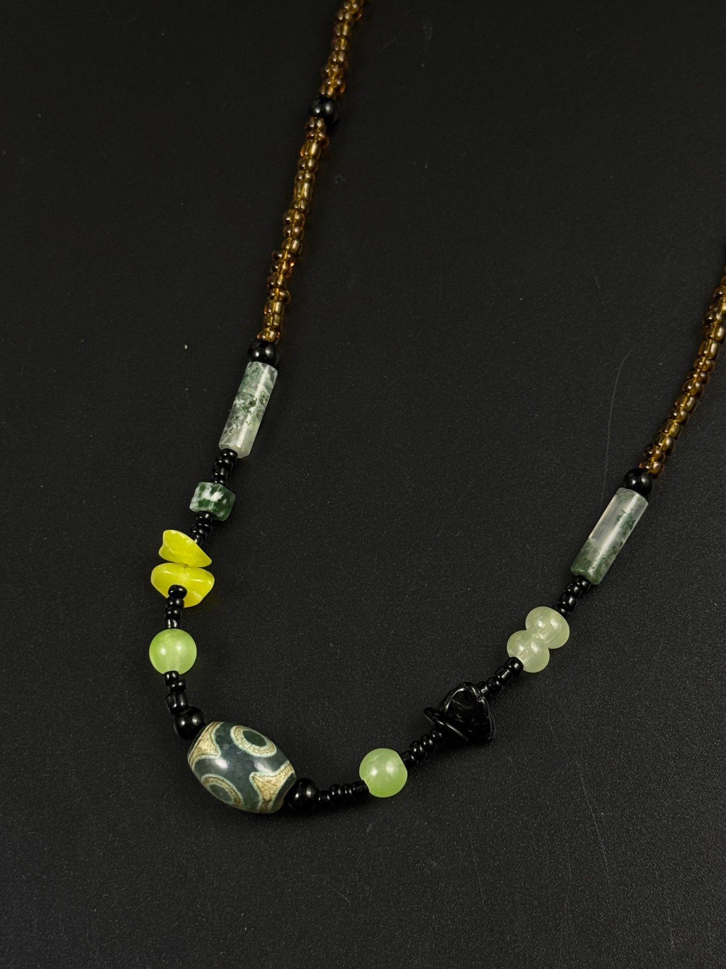 Beaded Green Dzi Agate Necklace