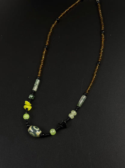 Beaded Green Dzi Agate Necklace
