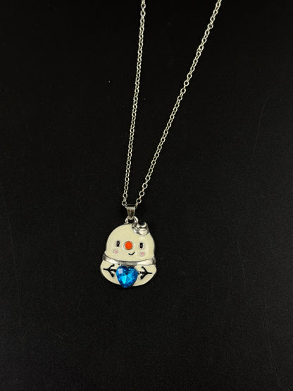 Silver Snowman Blue Heart Necklace