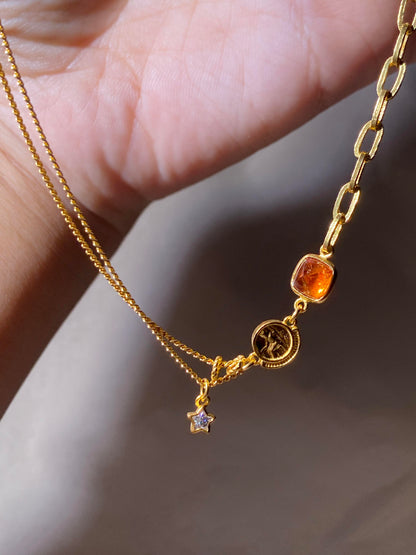 Gold Coin Star Charm Necklace