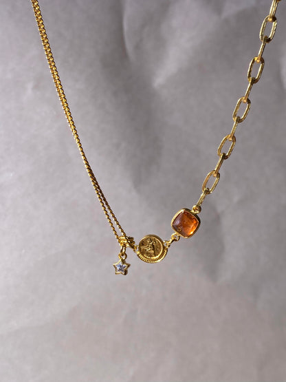 Gold Coin Star Charm Necklace
