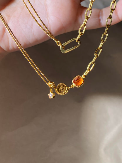Gold Coin Star Charm Necklace