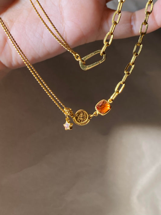 Gold Coin Star Charm Necklace