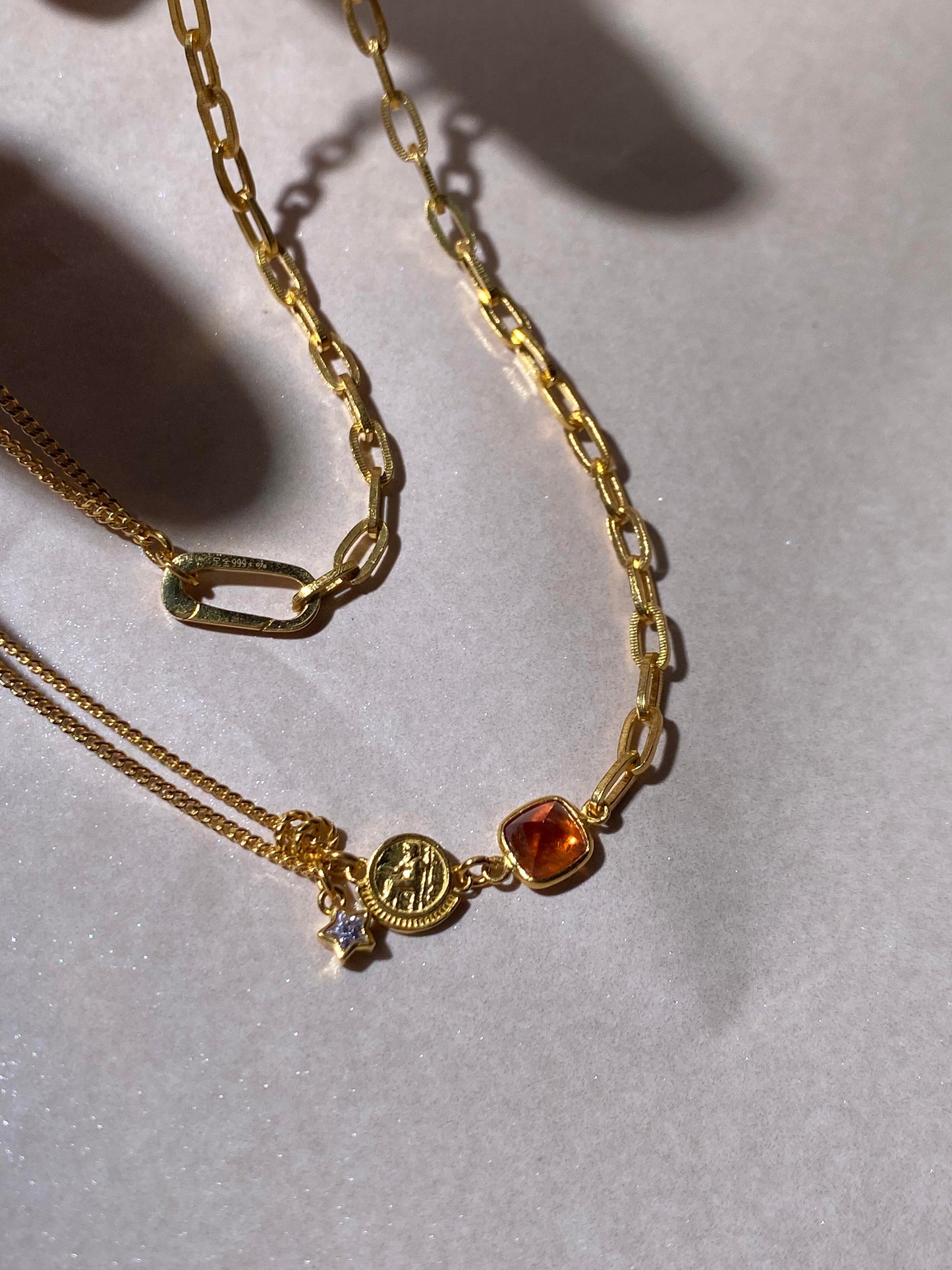 Gold Coin Star Charm Necklace