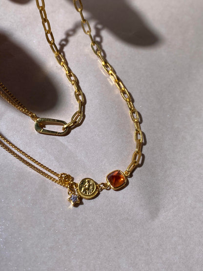 Gold Coin Star Charm Necklace