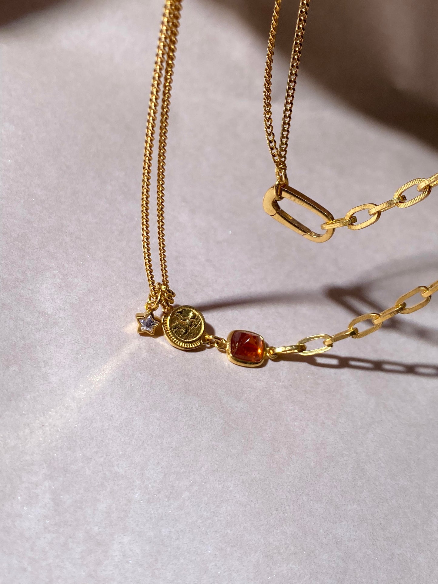 Gold Coin Star Charm Necklace