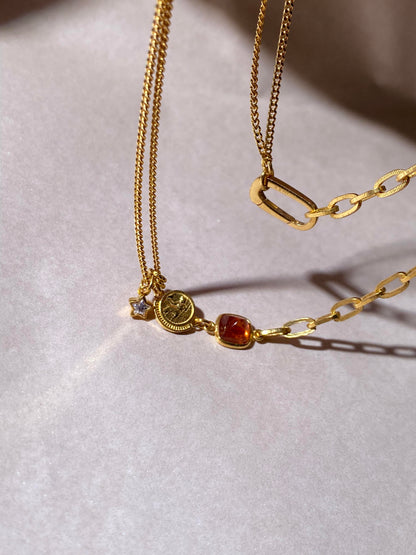 Gold Coin Star Charm Necklace
