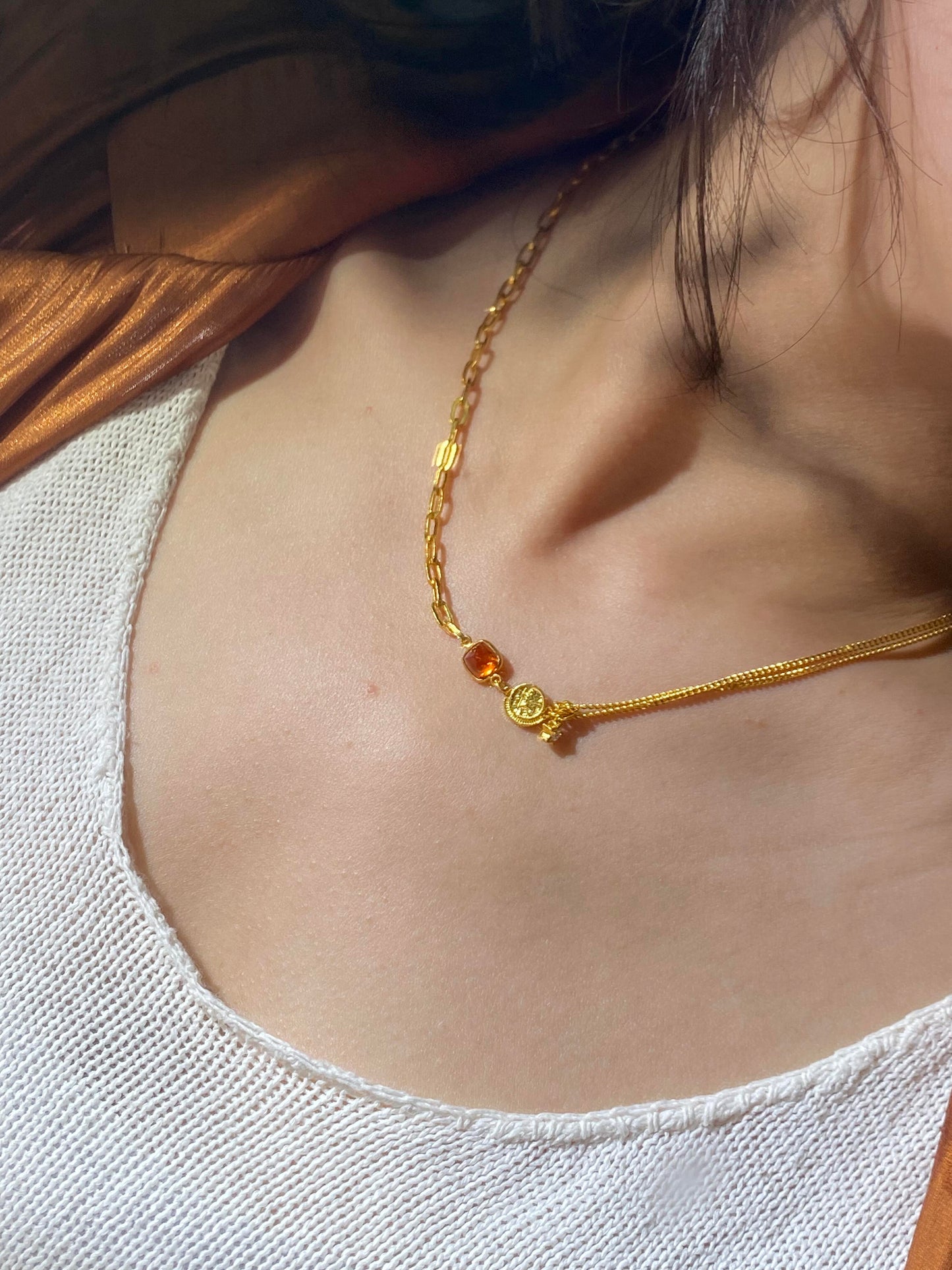 Gold Coin Star Charm Necklace