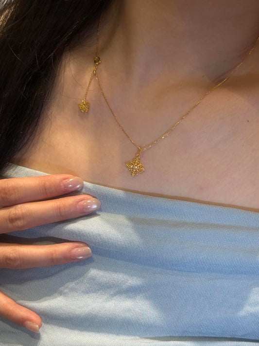Golden Four-Leaf Clover & Butterfly Necklace