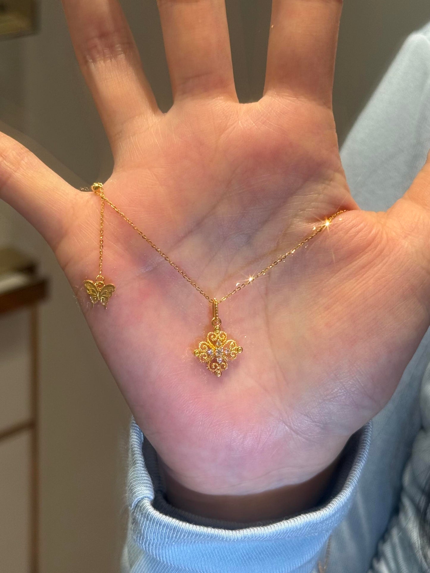 Golden Four-Leaf Clover & Butterfly Necklace