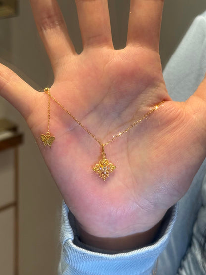 Golden Four-Leaf Clover & Butterfly Necklace