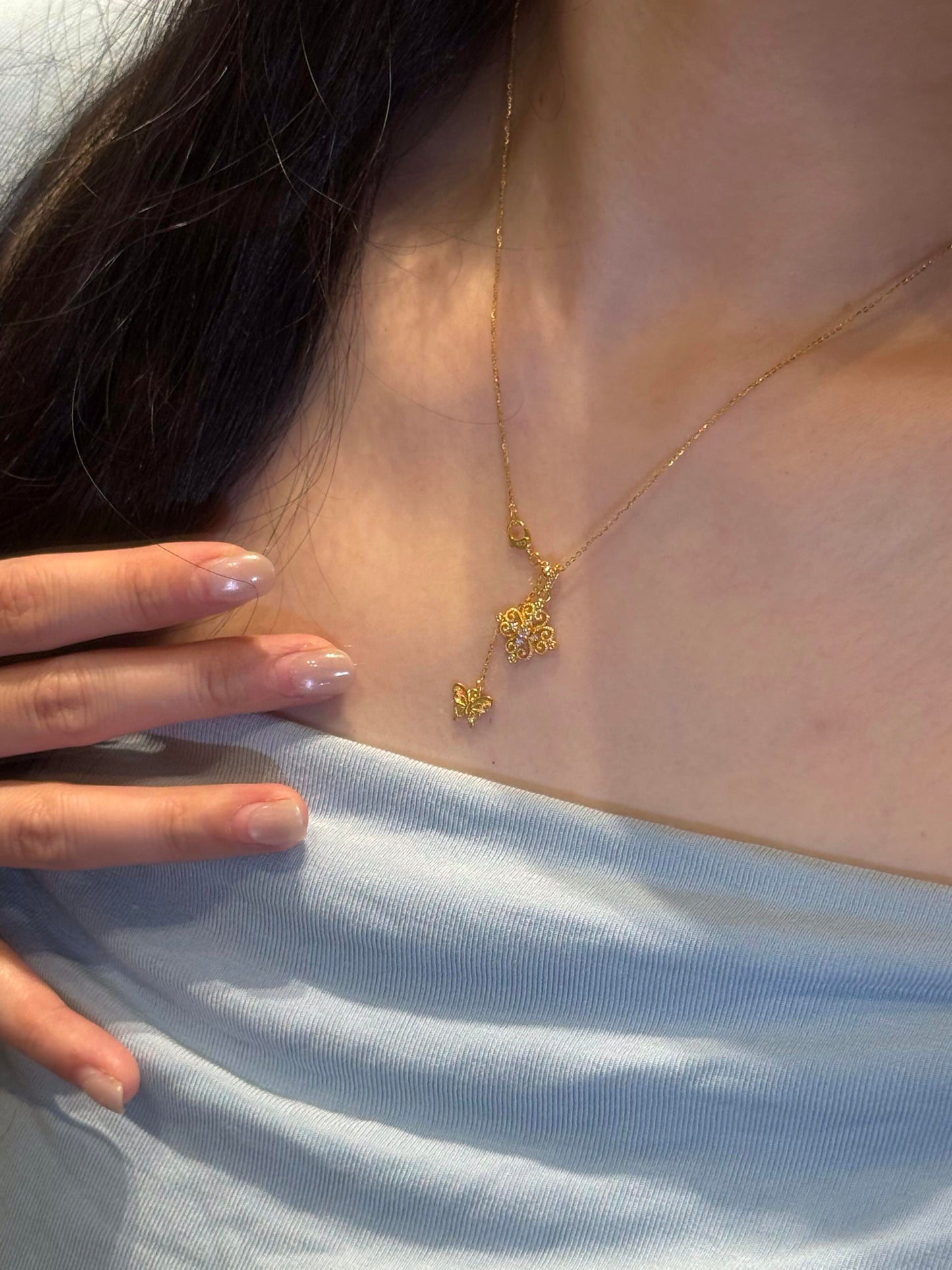 Golden Four-Leaf Clover & Butterfly Necklace