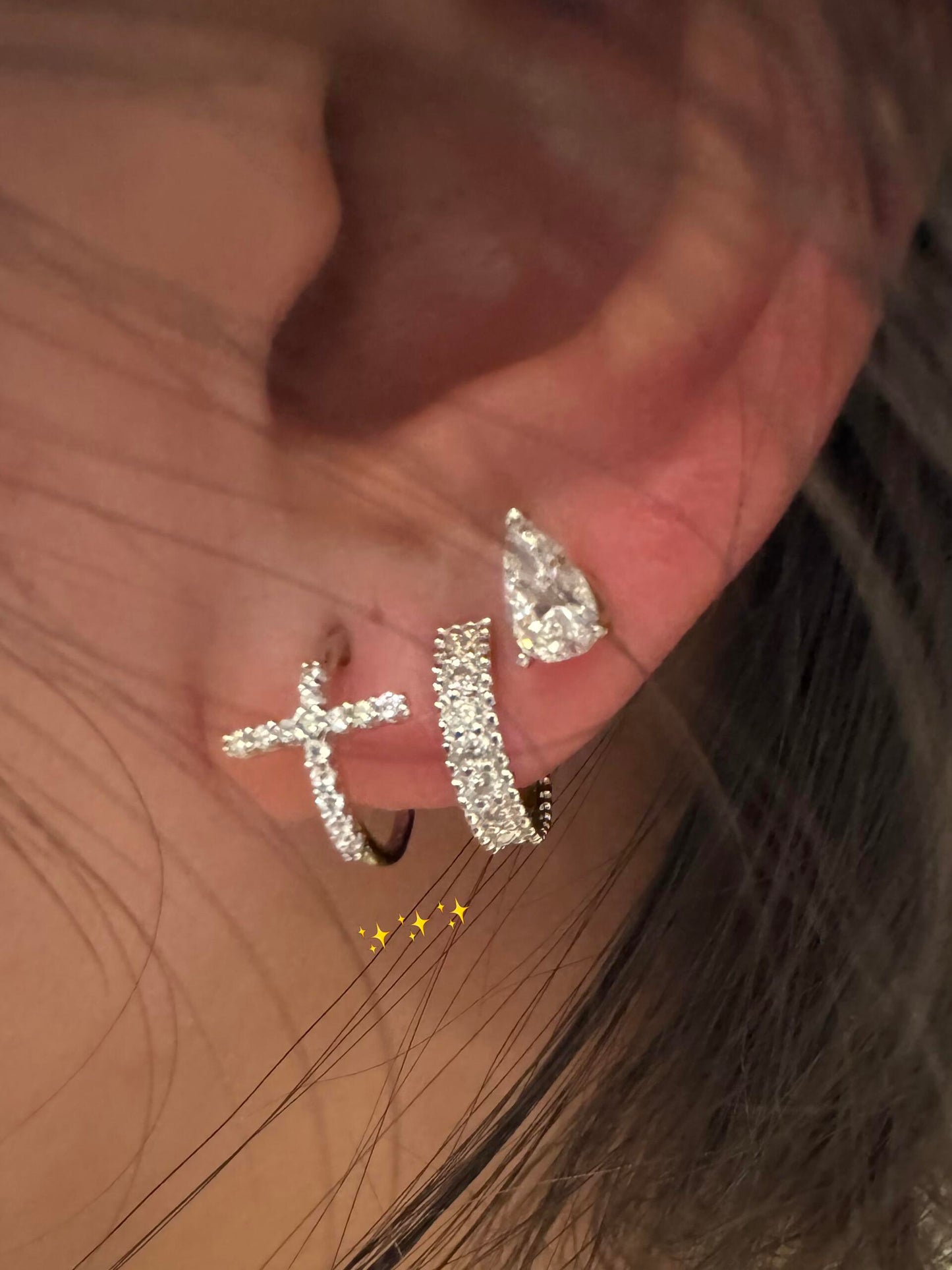 Crystal Trio Triple Lobe Earring Stack