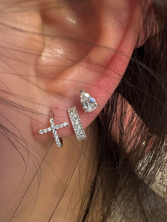 Crystal Trio Triple Lobe Earring Stack