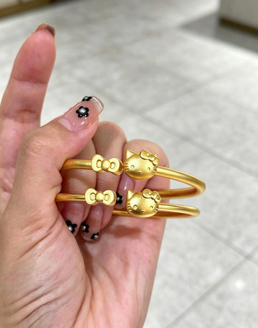 Gold Kitty Cat Bow Cuff Bracelet