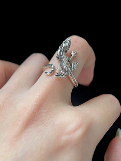Silver Lizard Wrap Adjustable Ring