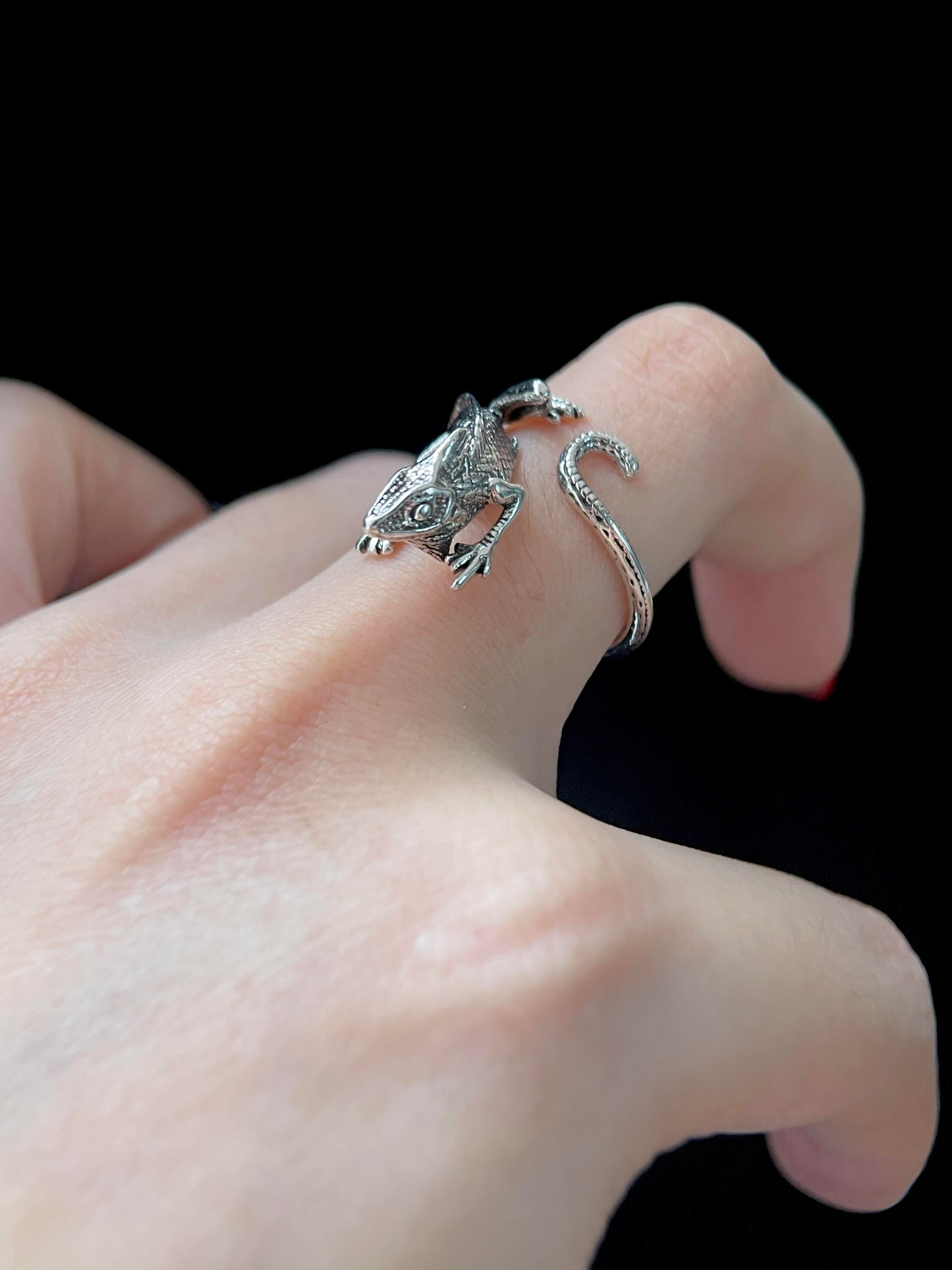Silver Lizard Wrap Adjustable Ring