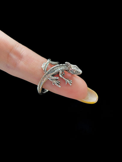 Silver Lizard Wrap Adjustable Ring