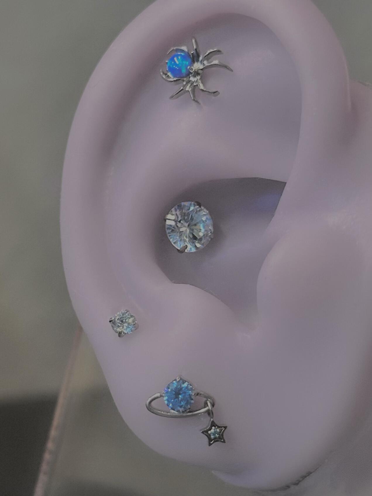 Silver Spider Galaxy Planet Earring Stack