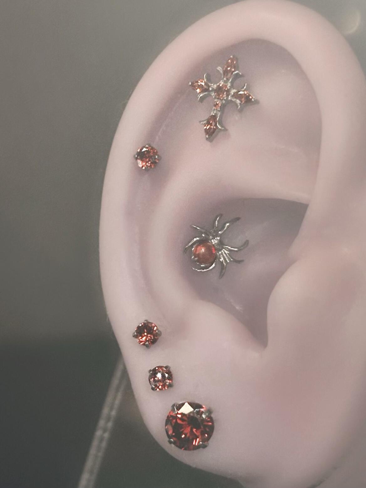 Crystal Red Spider Earring Stack