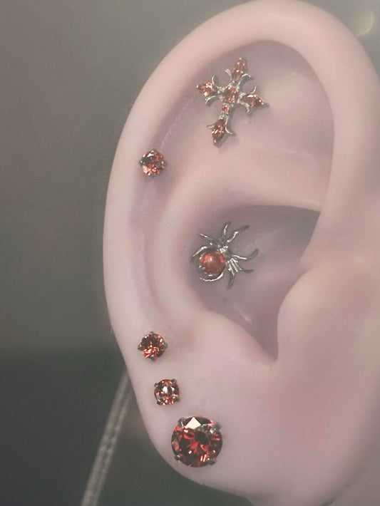 Crystal Red Spider Earring Stack