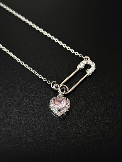 Pink Rosé Safety Pin Necklace