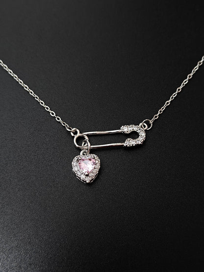 Pink Rosé Safety Pin Necklace