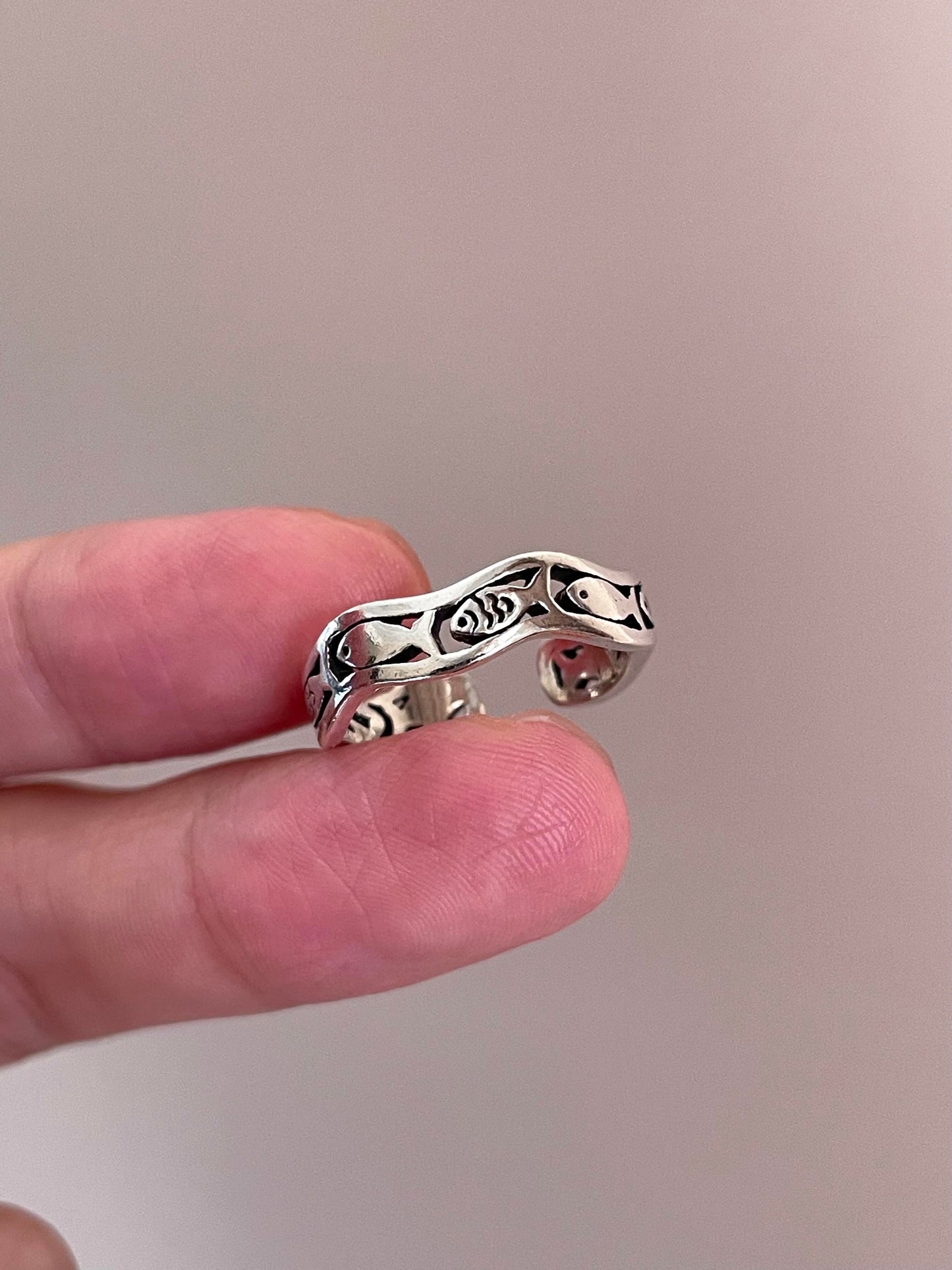 Sterling Silver School of Fish Wave Ring