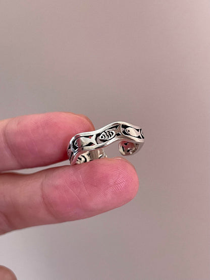 Sterling Silver School of Fish Wave Ring