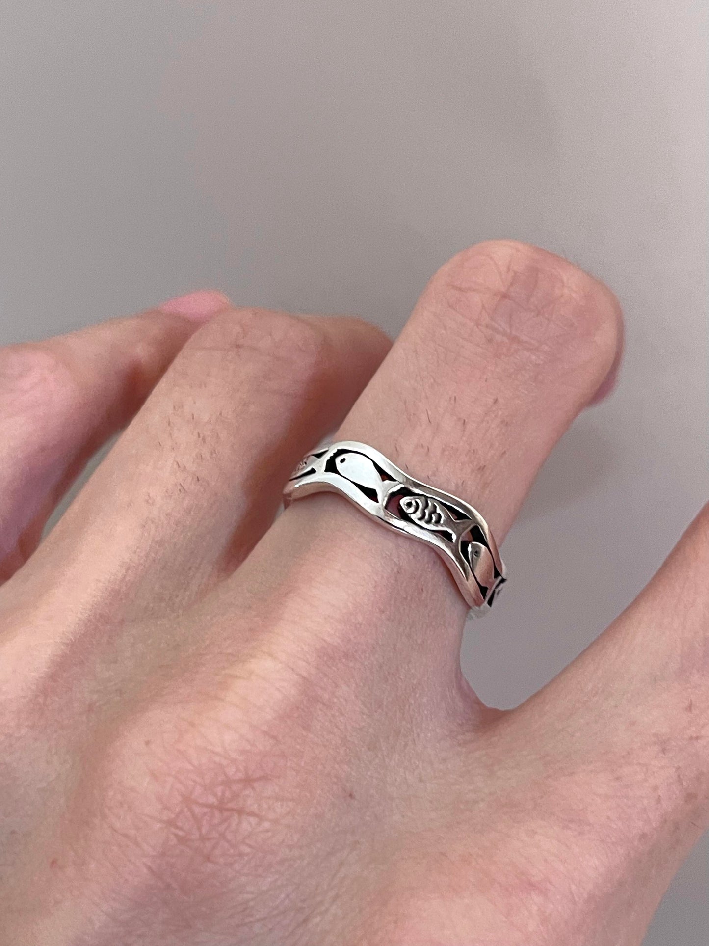 Sterling Silver School of Fish Wave Ring
