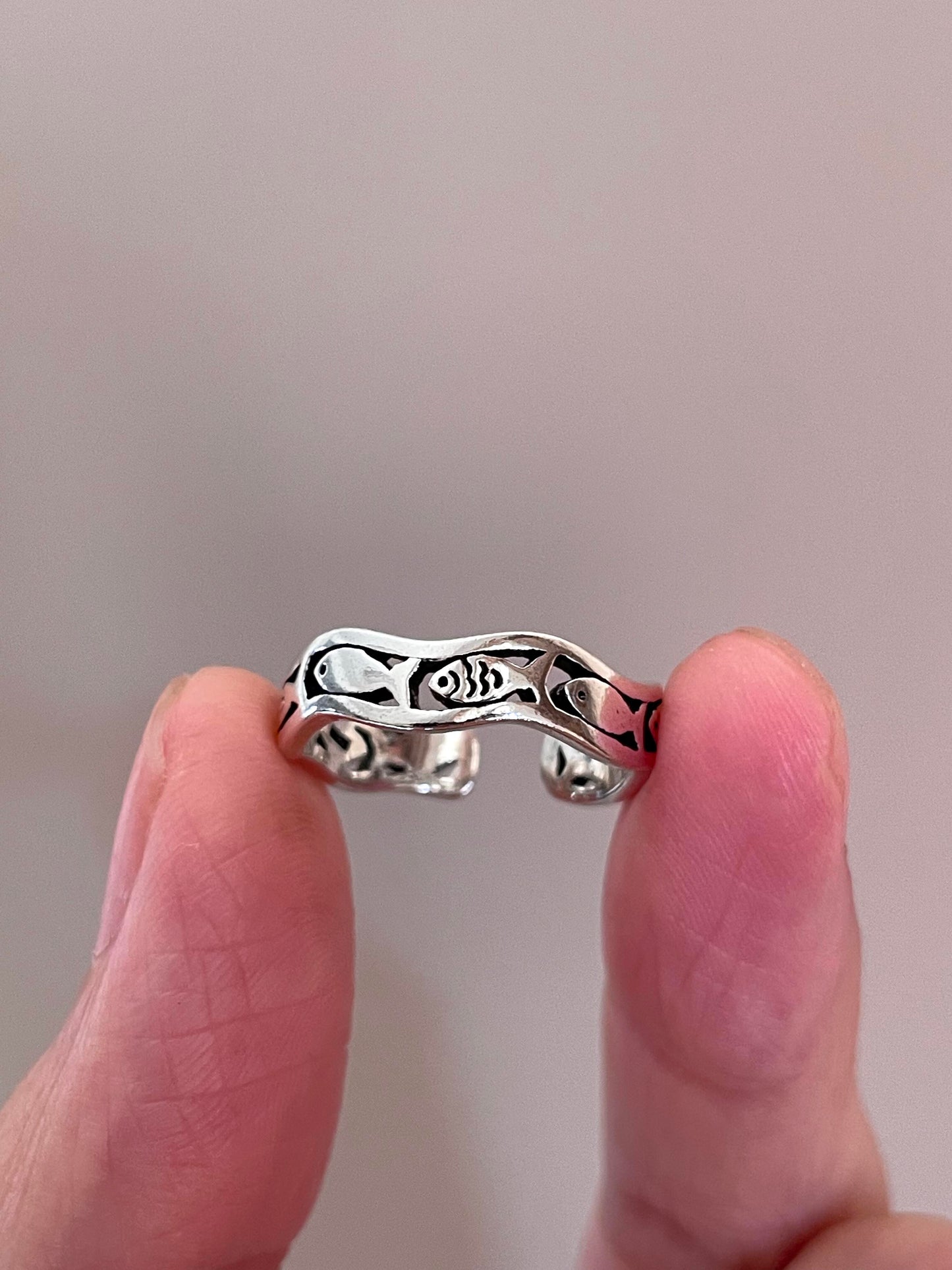 Sterling Silver School of Fish Wave Ring