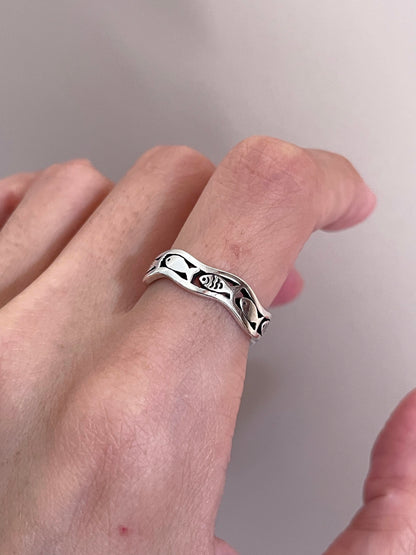 Sterling Silver School of Fish Wave Ring