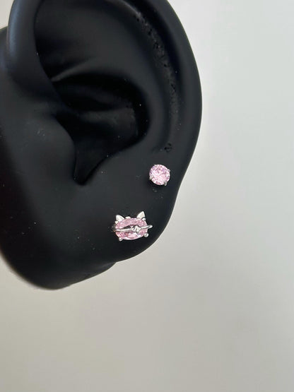 Pink Crystal Cat Ear Stud