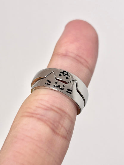 Silver Kitty & Pup Ring