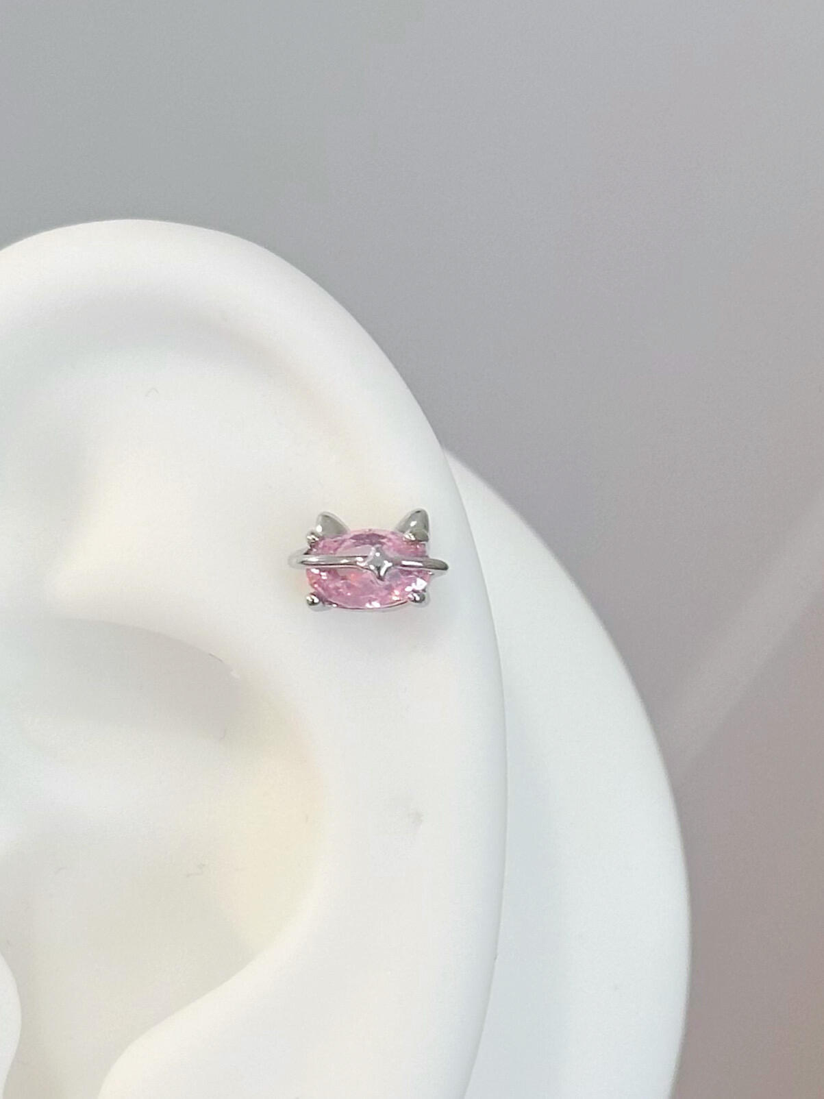 Pink Crystal Cat Ear Stud